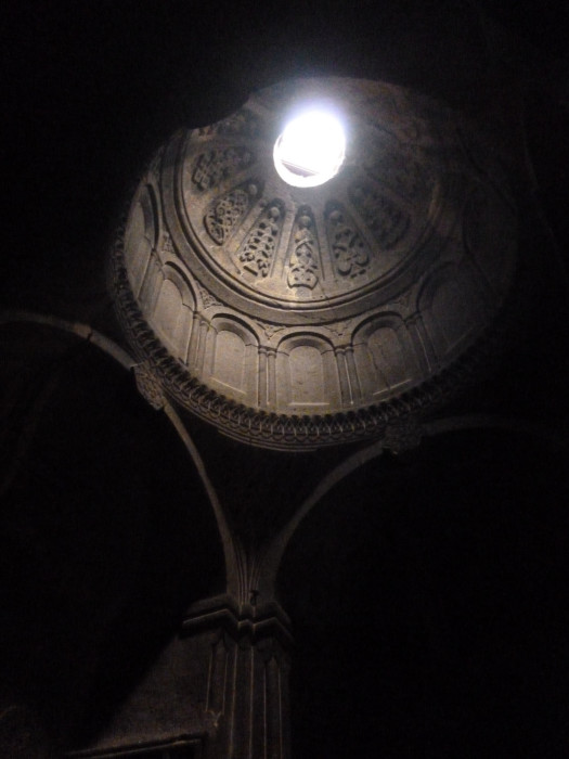 The carved dome ceiling of one of the churches/rooms
