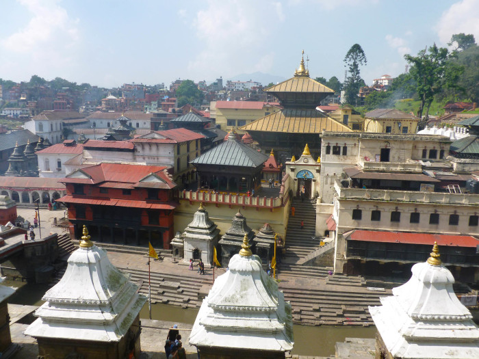 Looking over at the main temple of the Pashupatinath complex