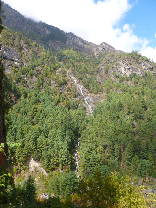 A ribbon-like waterfall across the valley