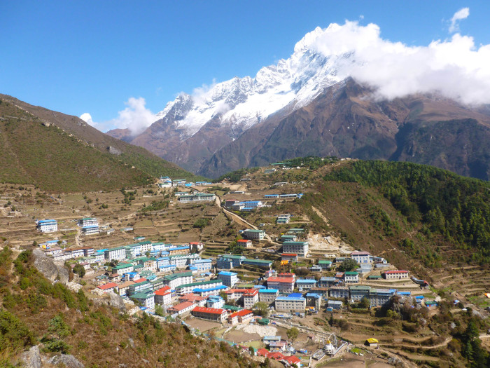 Namche Bazaar and what I think is Kangtega