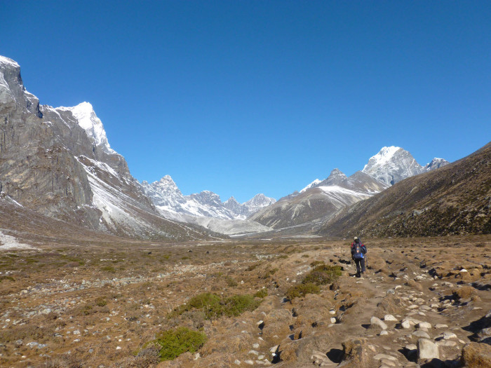 Hiking up the valley from Pheriche