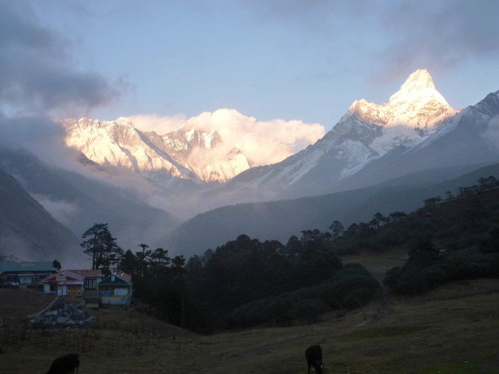 Everest, Lhotse, and Ama Dablam at sunset