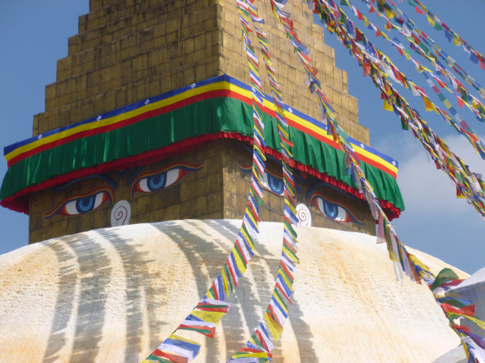 A close-up of the Boudhanath eyes
