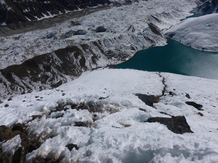Looking down onto Gokyo from high up on Gokyo Ri