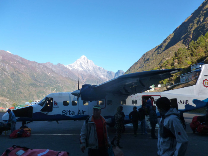Getting on the plane in Lukla to go back to Kathmandu
