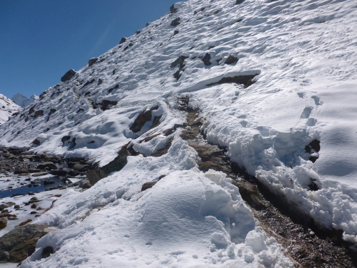 The hard-to-find start of the hike to Dzongla
