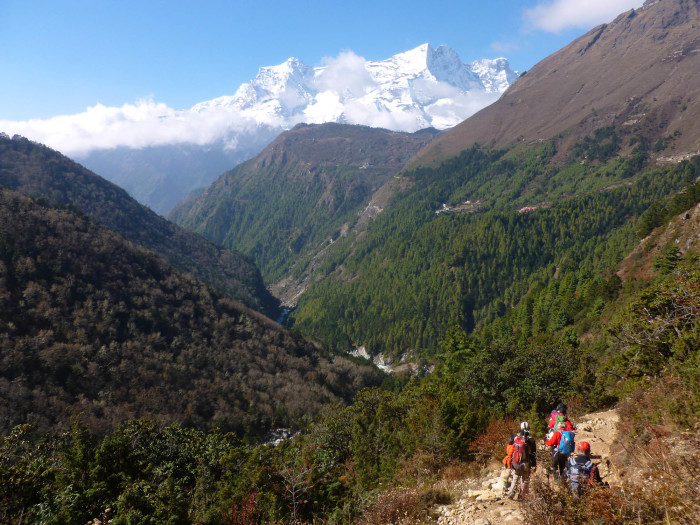 On the steep hill below Tengboche, looking back toward Namche Bazaar