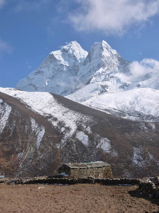 Ama Dablam above a building in Dingboche