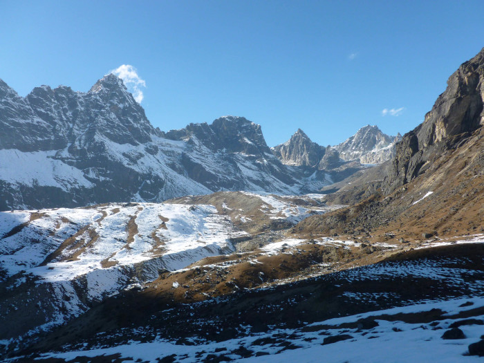 The rocky peaks surrounding Dzongla