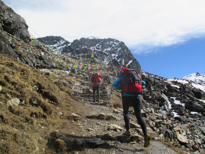 Ascending toward the shrines on the east side of Gosainkund.