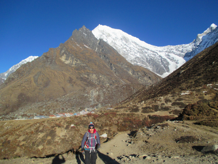 Jo leaving Kyanjin Gompa