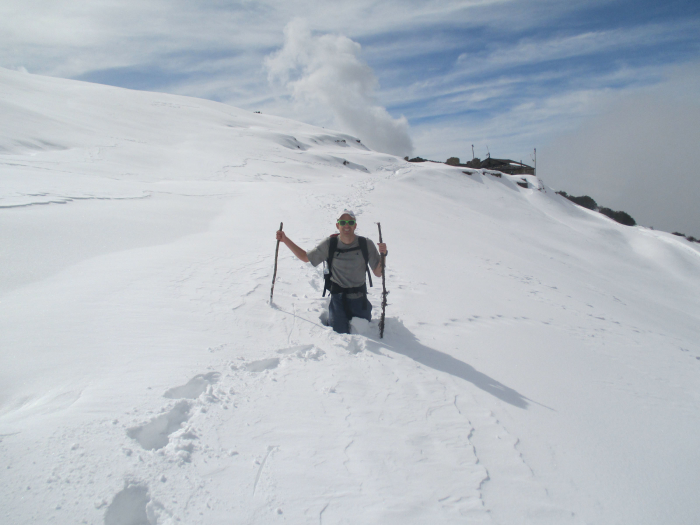 Mike struggling through deep snow to Thadepati.