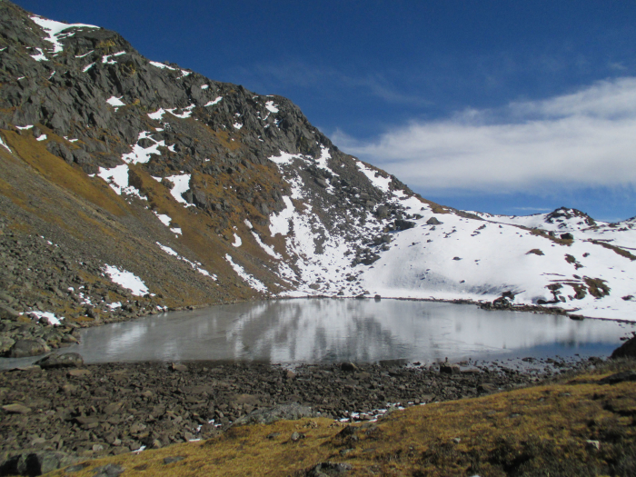 A frozen lake above Gosainkund.