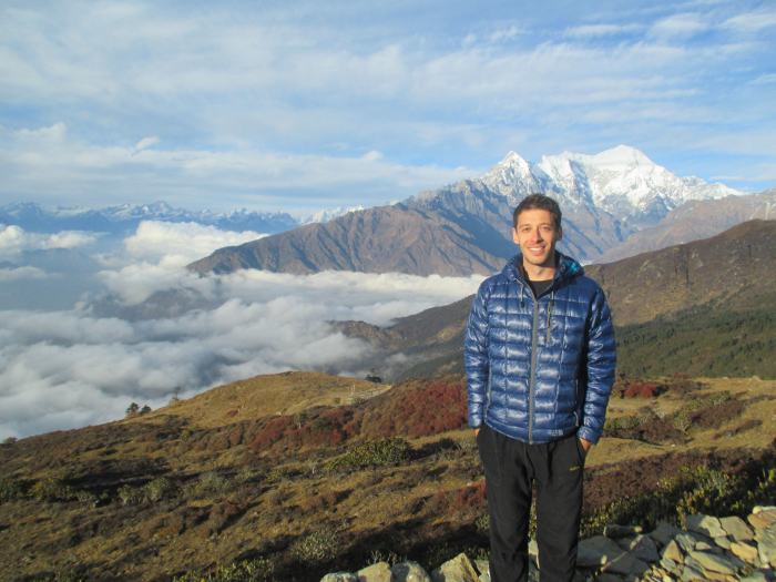 Me in front of Langtang Lirung. The peaks in the background on the left side are in Tibet.