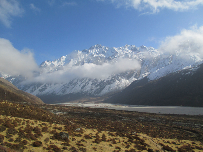 Looking across the flood plain at the base of Tserko Ri.