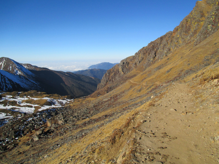 Downhill on the trail.
