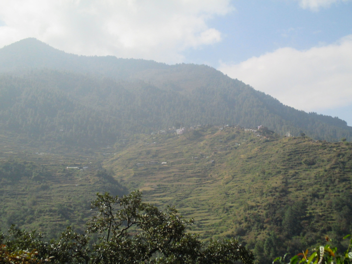 Looking up at Thulo Syaphru.