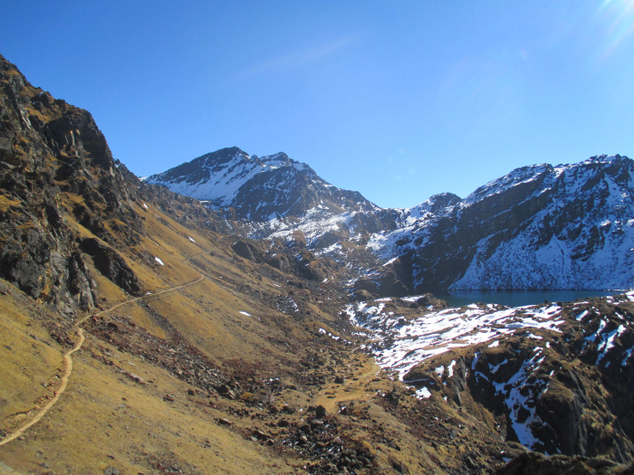 The first glimpse of the first of the Gosainkund lakes.