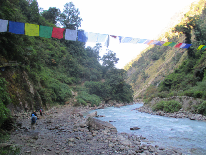Walking next to the Langtang River.