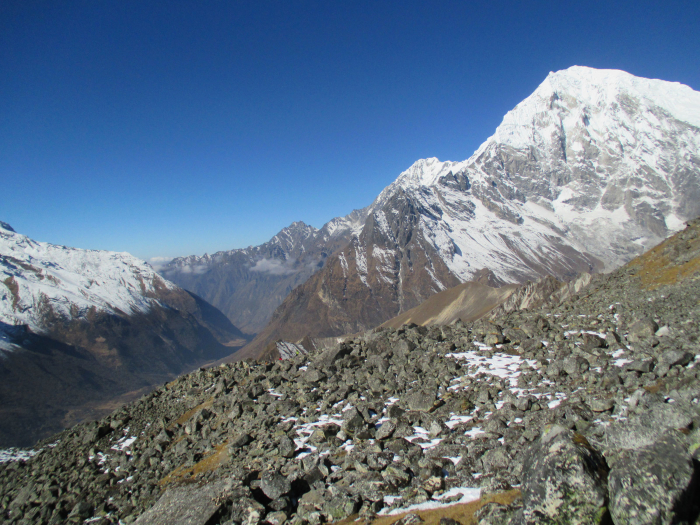 Looking down the Langtang Valley from near the top of Tserko Ri.